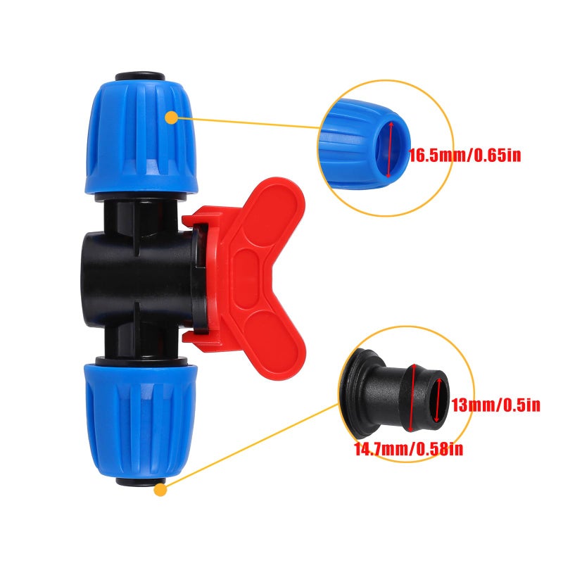 FULAIERGD 1/2 Tubing Drip Irrigation Switch Valve With Locked,Drip Irrigation Fittings For 1/2 Inch Irrigation Tubing(OD 0.620 in.ID is 0.520. in) Valve,(6 Pcs Blue) - Image 2